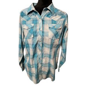 Women’s Bit & Bridle blue‎ plaid Large shirt